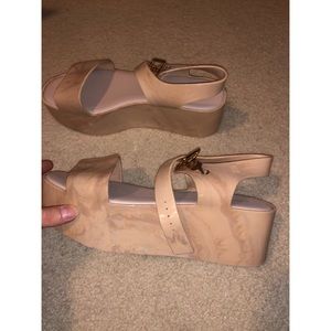Beige Marble Platform Wedges